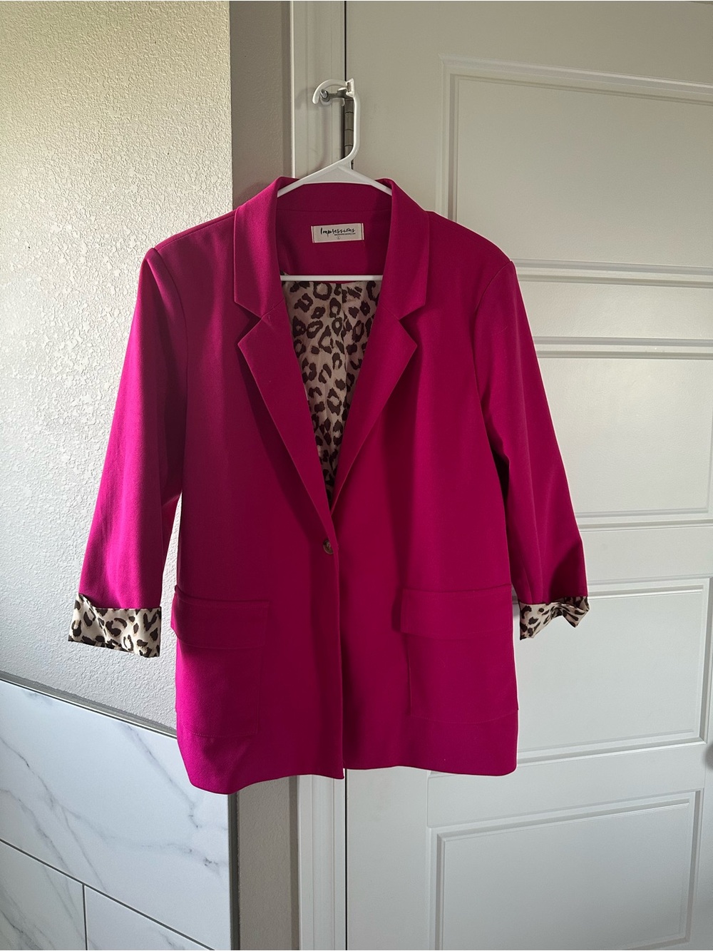 Impressions Fuchsia Blazer with Leopard-Trim Lining
